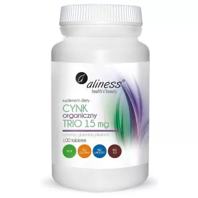 Cynk organiczny TRIO 15 mg Aliness - 100 kaps. VEGE