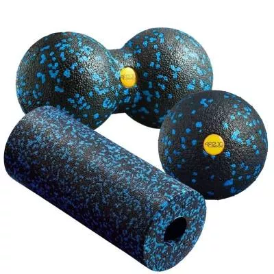 Zestaw rollerów i piłeczek do masażu 4FIZJO - 1 roller + 2 piłki - czarno-niebieski