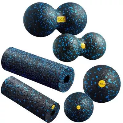 Zestaw rollerów i piłeczek do masażu 4FIZJO - 2 rollery + 4 piłki - czarno-niebieski