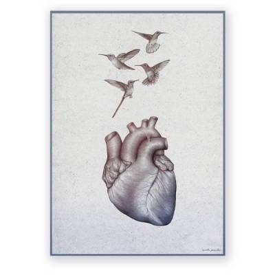 Plakat dekoracyjny - Serce - SERCE I KOLIBRY - Marta Pawelec