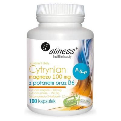 Cytrynian Magnezu 100 mg z potasem oraz B6 (P-5-P) Aliness - 100 kaps. VEGE